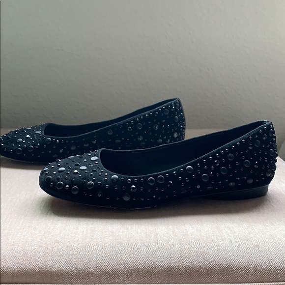 Donald Pliner Black Square Toe Studded Flats 5 - Picture 6 of 8